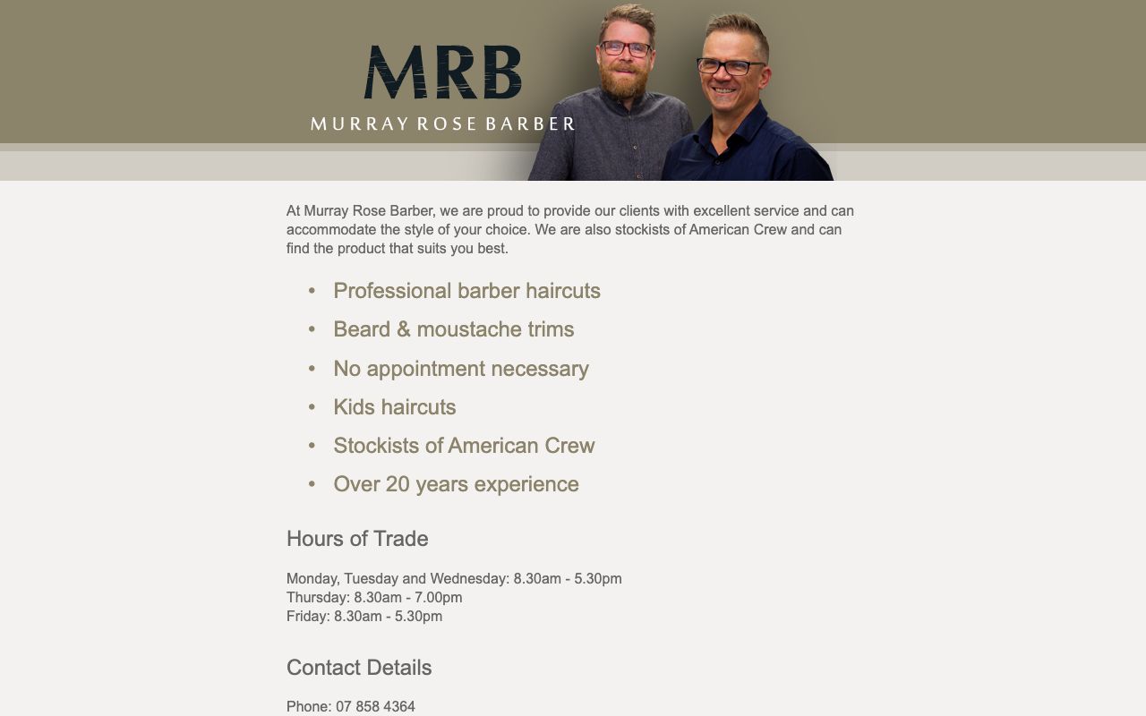 Preview of Murray Rose Barber's website