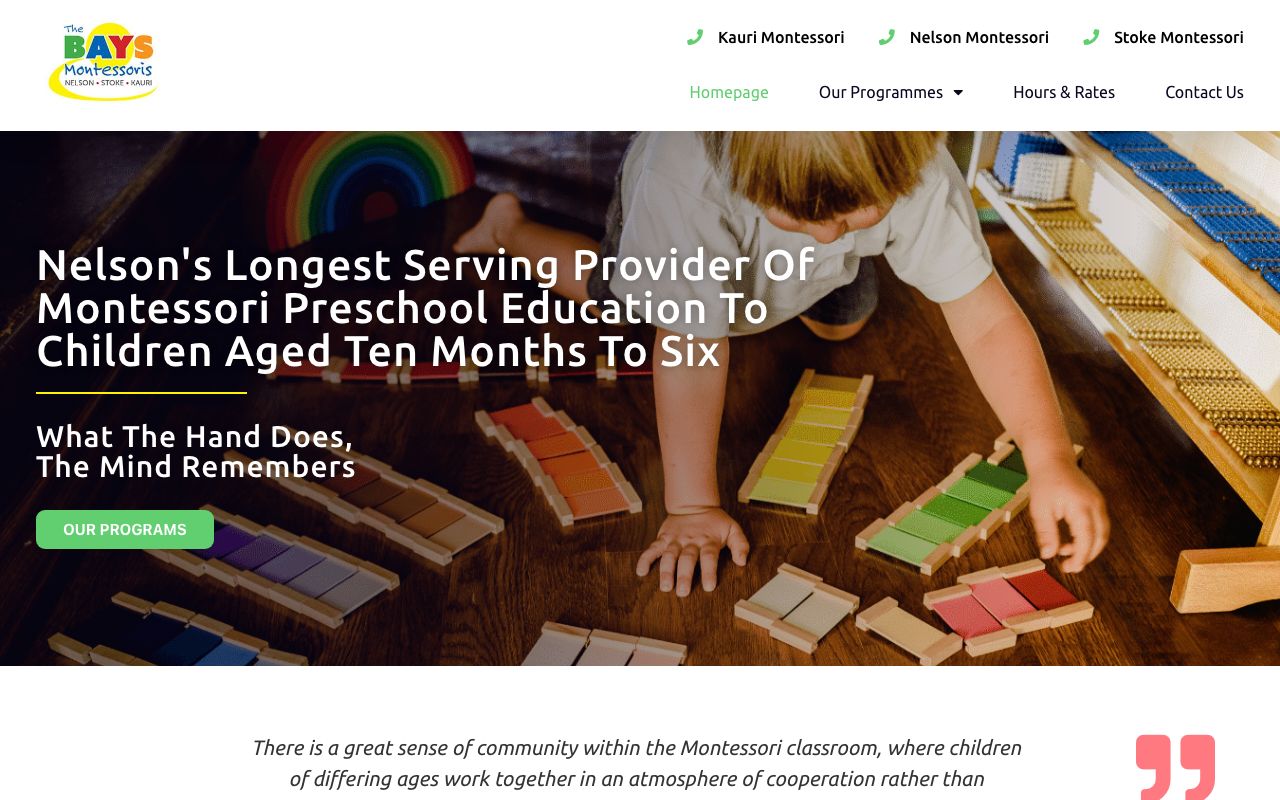 Preview of Nelson Montessori's website