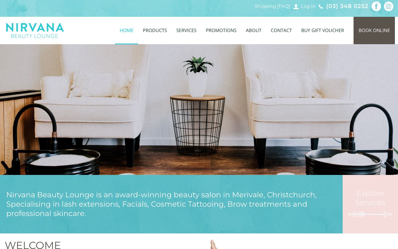 Preview of Nirvana Beauty Lounge's website