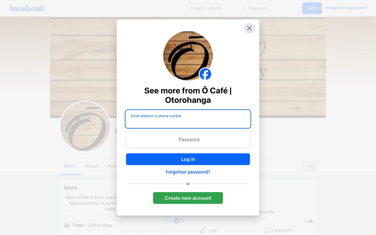Preview of O Cafe's website
