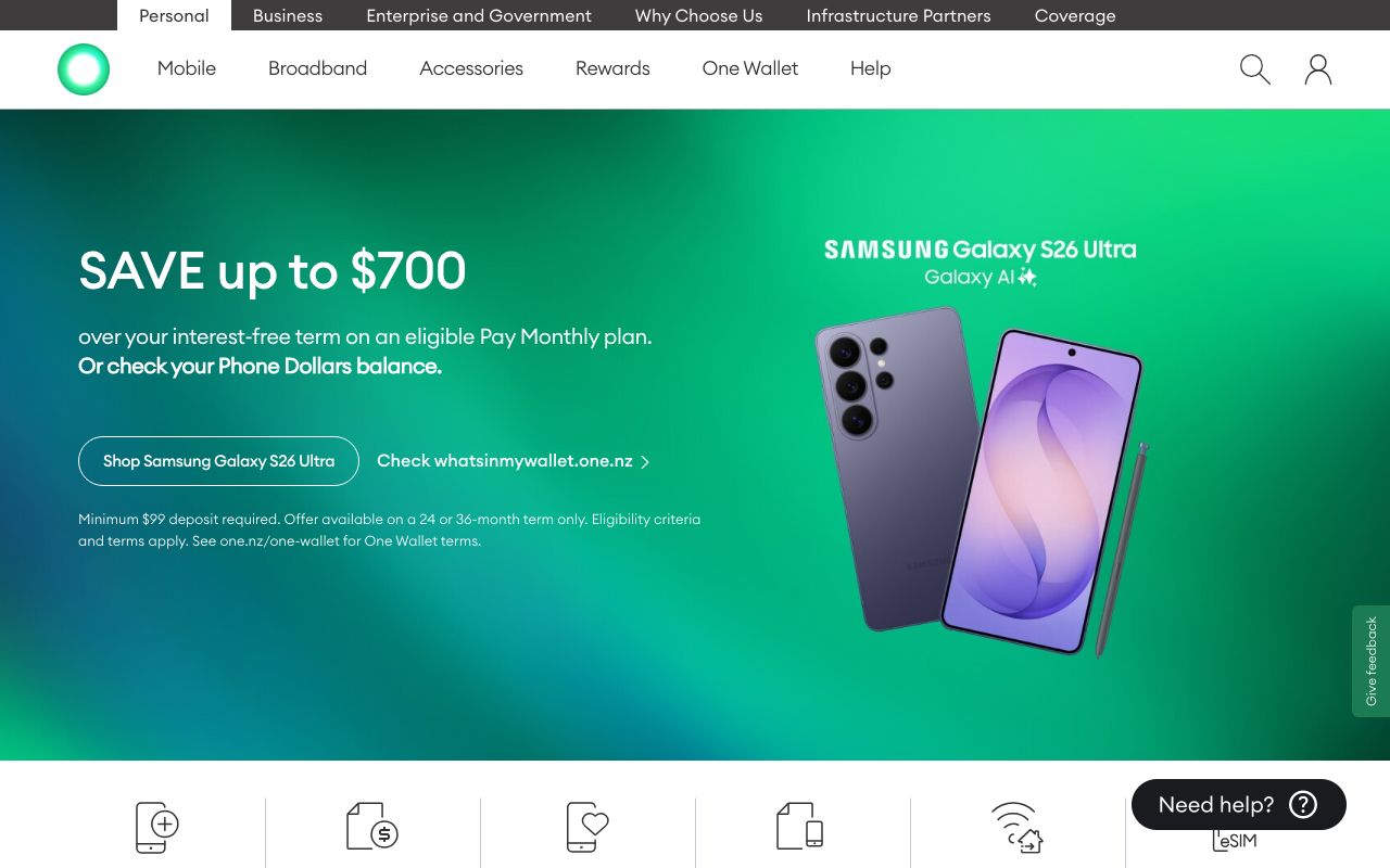 Preview of One NZ's website
