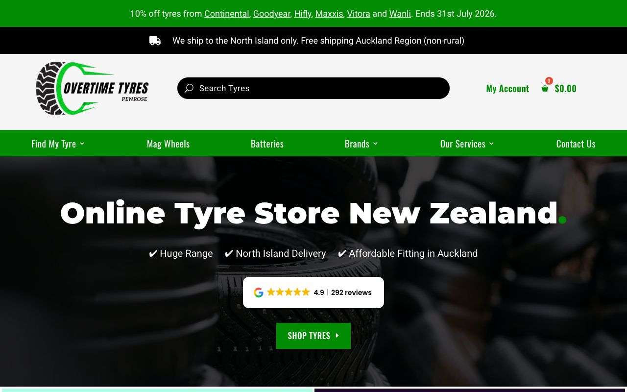 Preview of Overtime Tyres's website