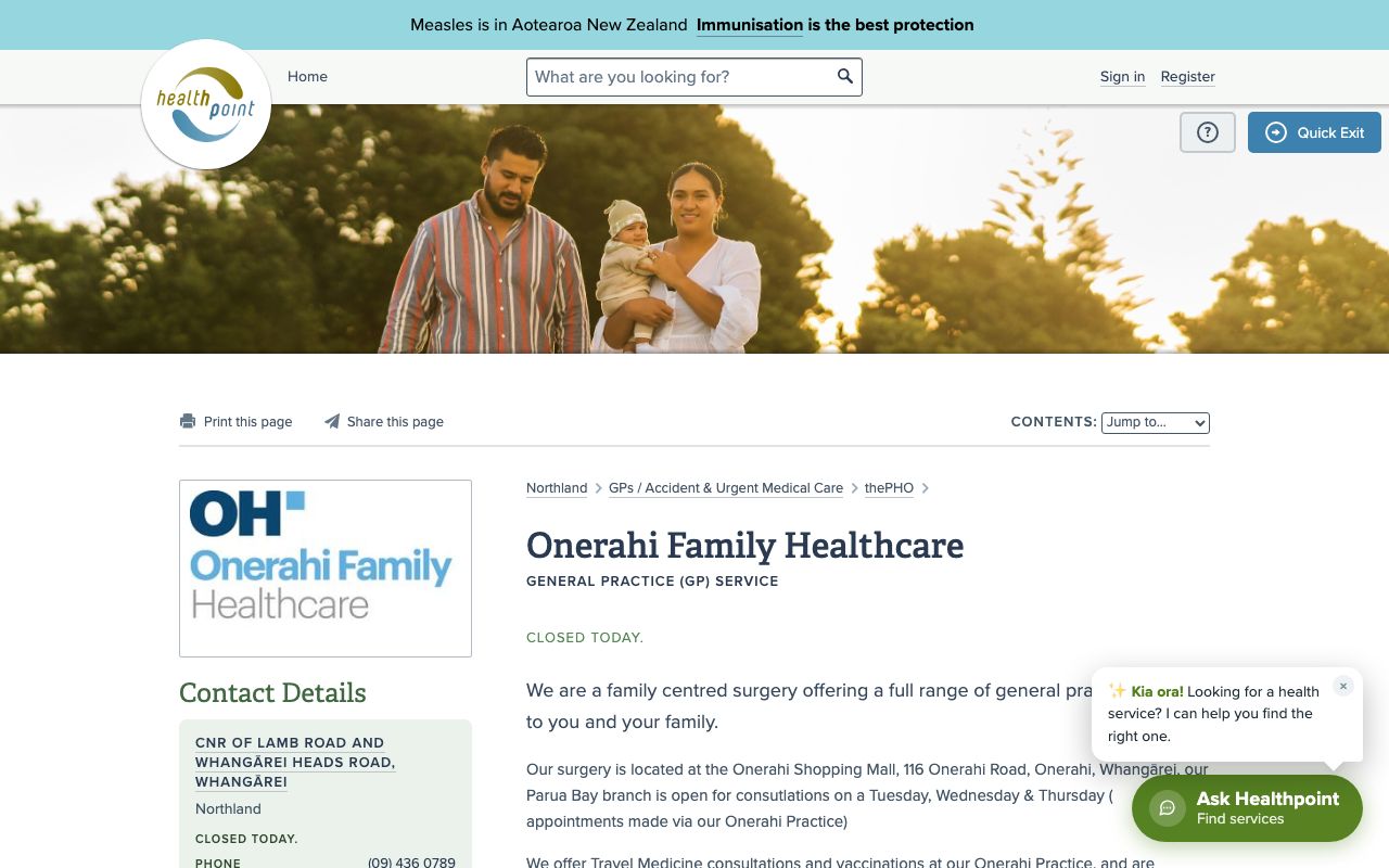 Preview of Parua Bay Medical Centre's website