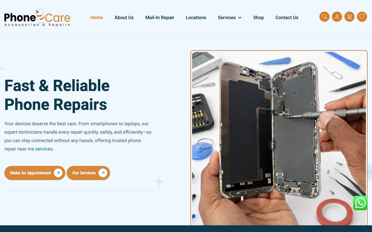Preview of Phone Care's website