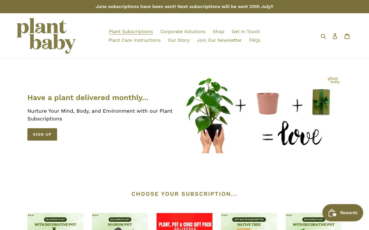 Preview of Plant Baby's website