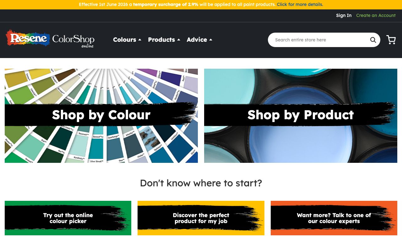 Preview of Resene ColorShop's website