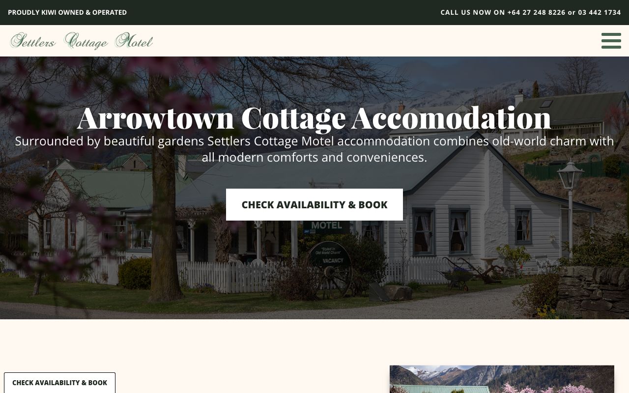 Preview of Settlers Cottage Motel's website