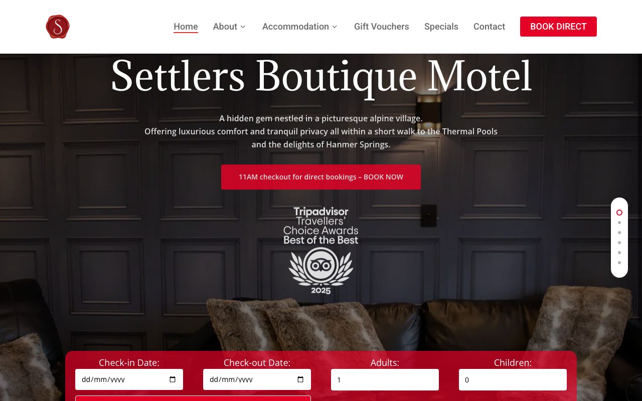 Preview of Settlers Motel's website
