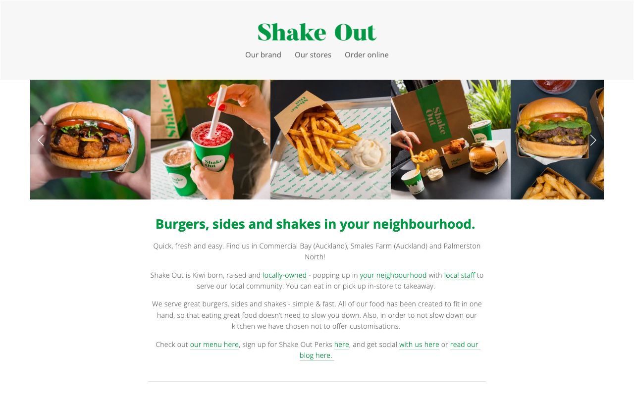 Preview of Shake Out's website