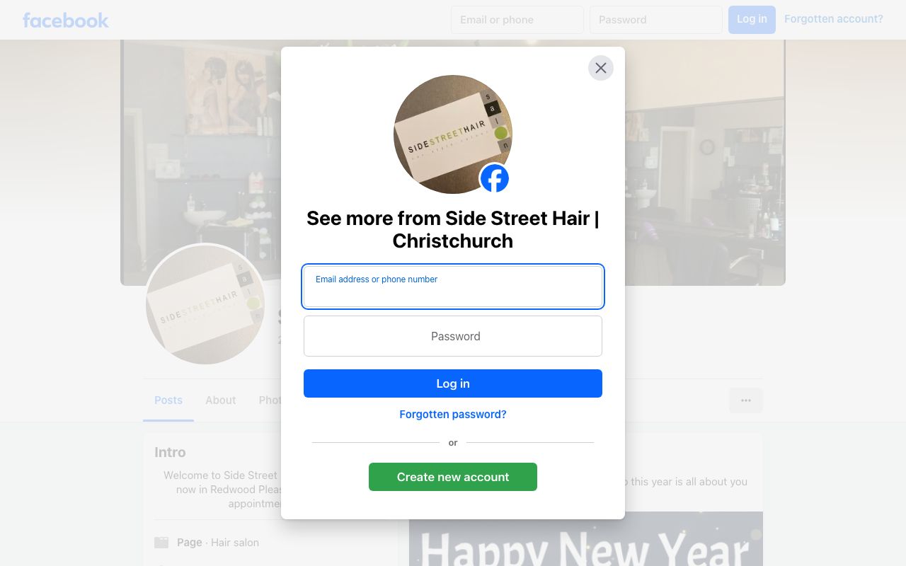 Preview of Side Street Hair's website