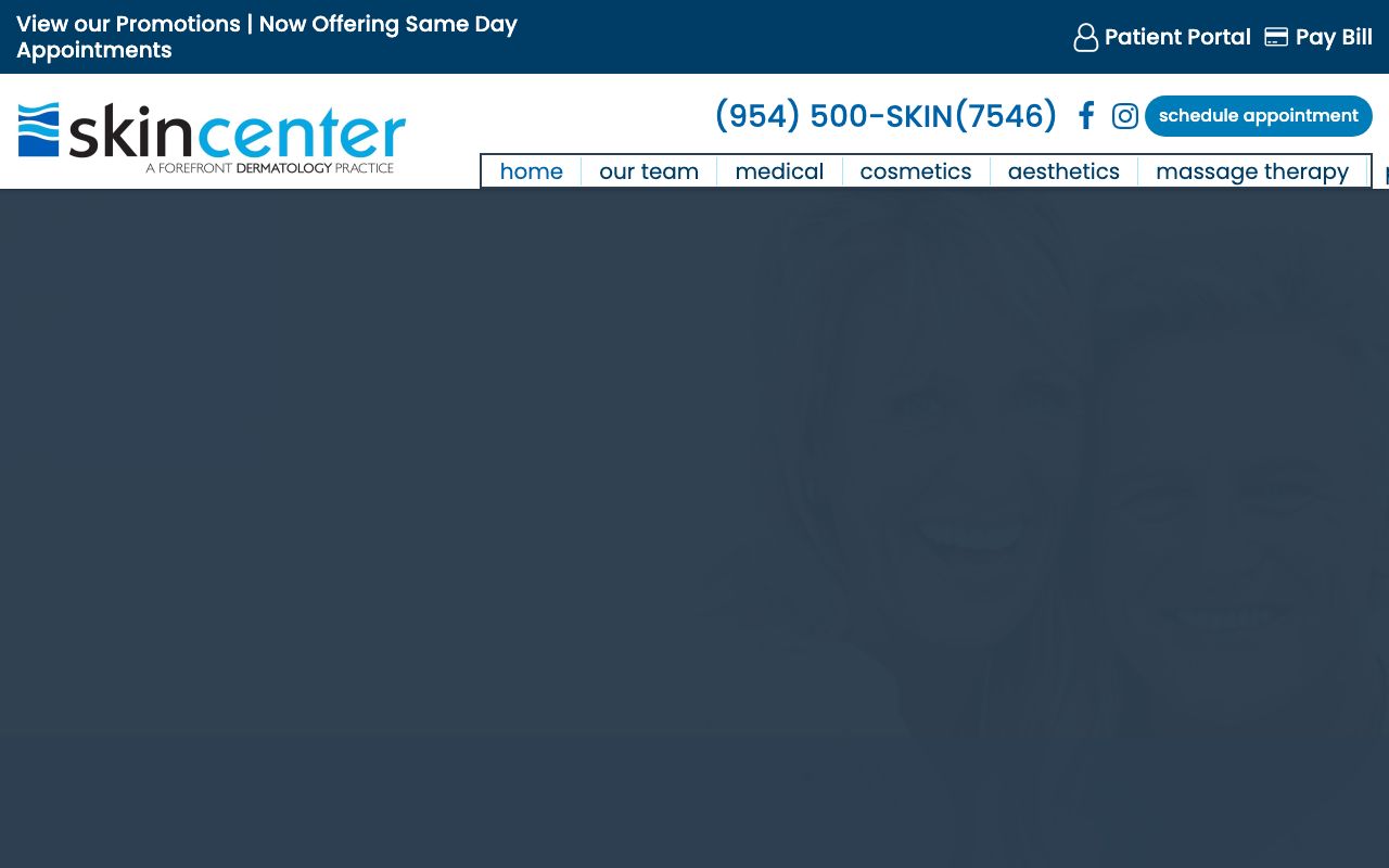 Preview of Skin center's website