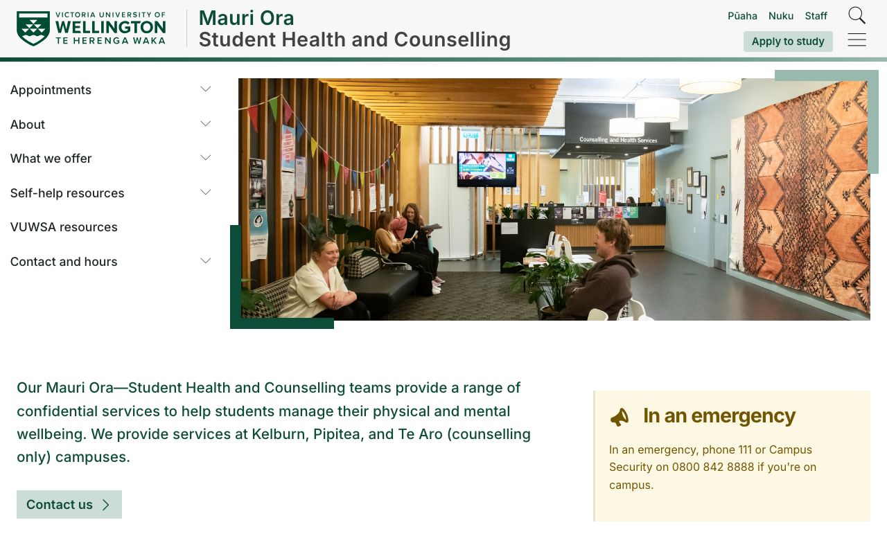 Preview of Student Health's website