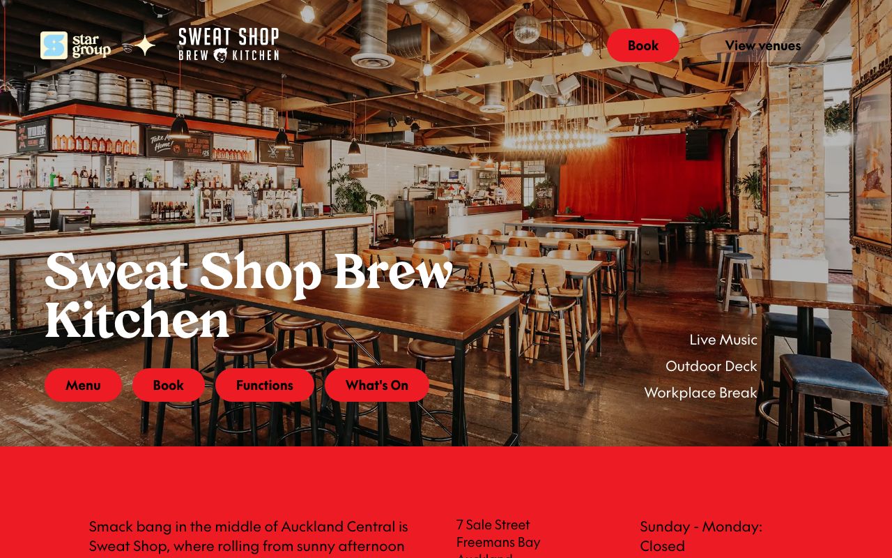 Preview of Sweat Shop Brew Kitchen's website