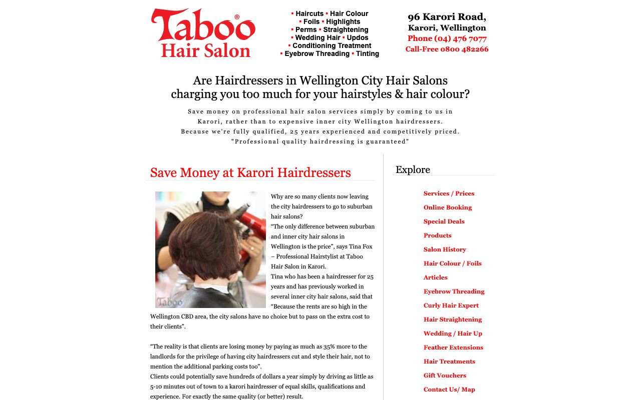 Preview of Taboo Hair Salon's website