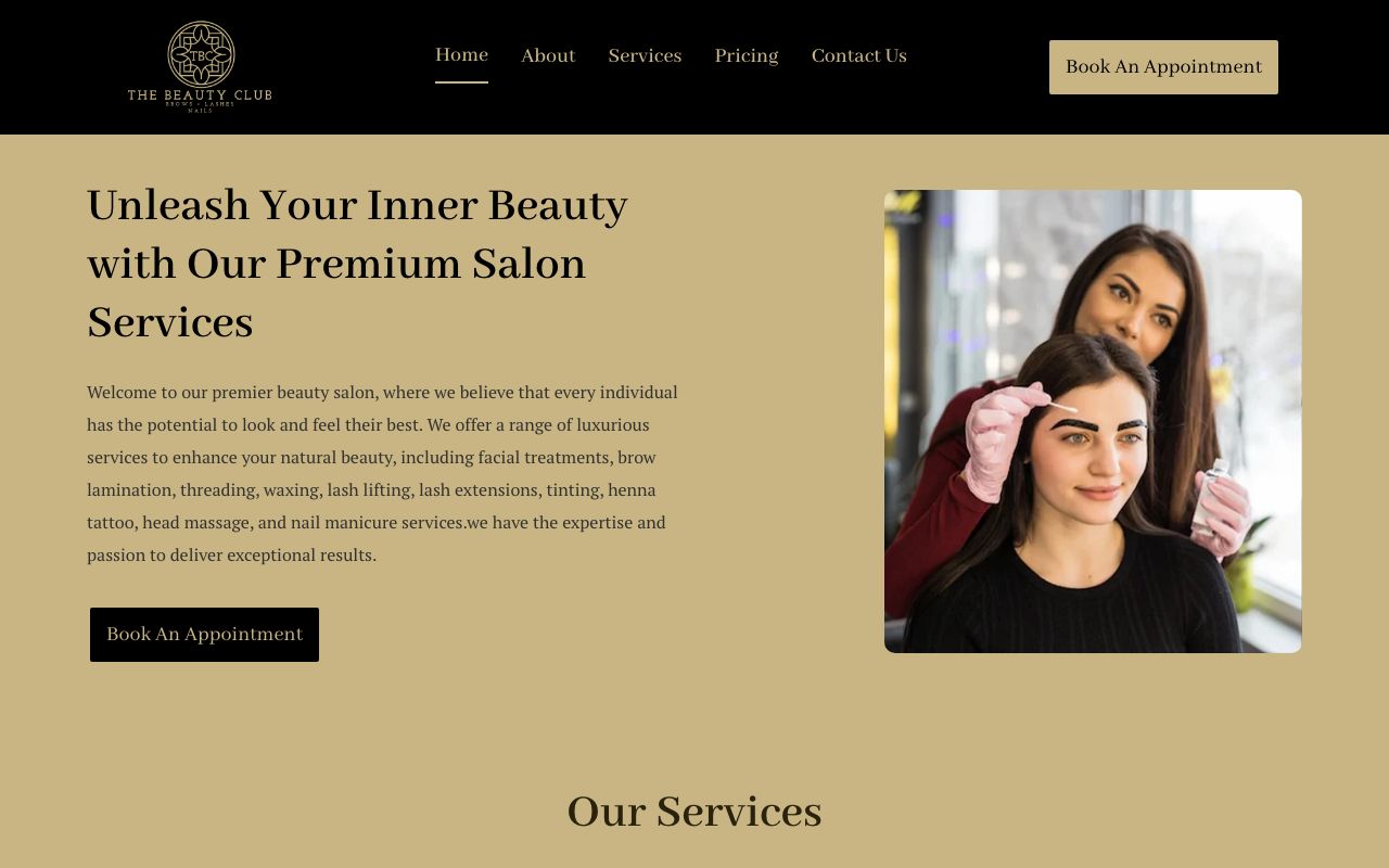 Preview of The Beauty Club's website