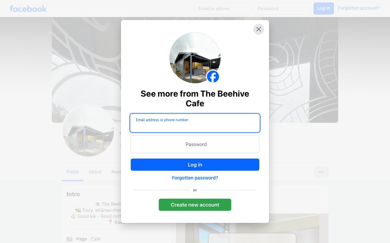 Preview of The Beehive Café's website