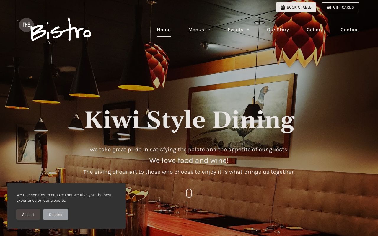 Preview of The Bistro's website