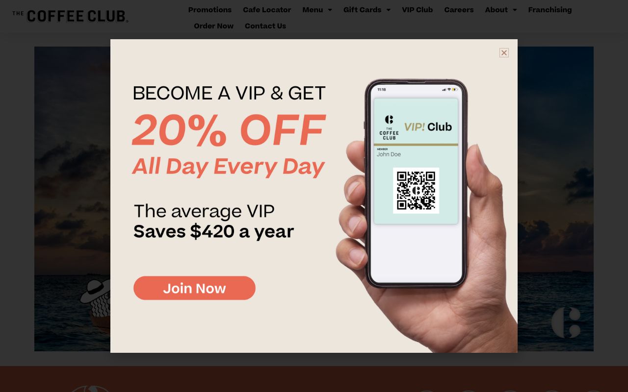 Preview of The Coffee Club's website
