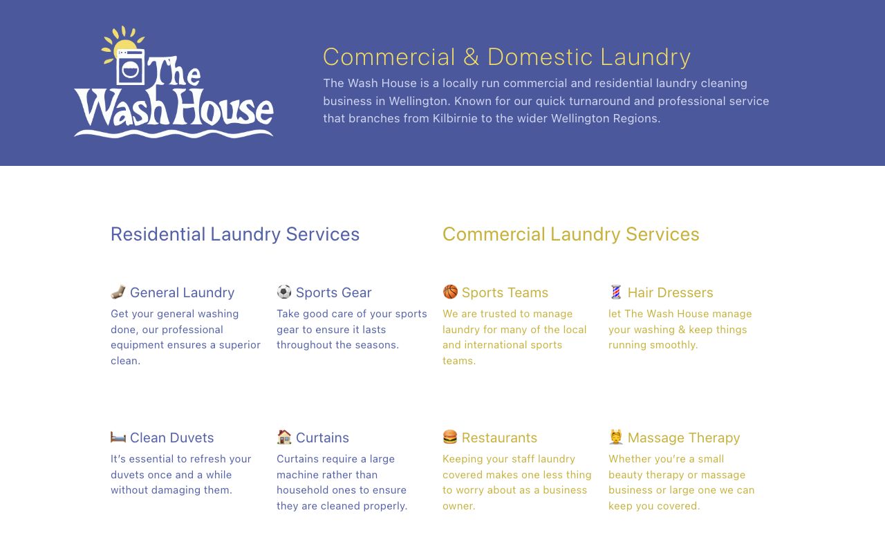 Preview of The Wash House's website