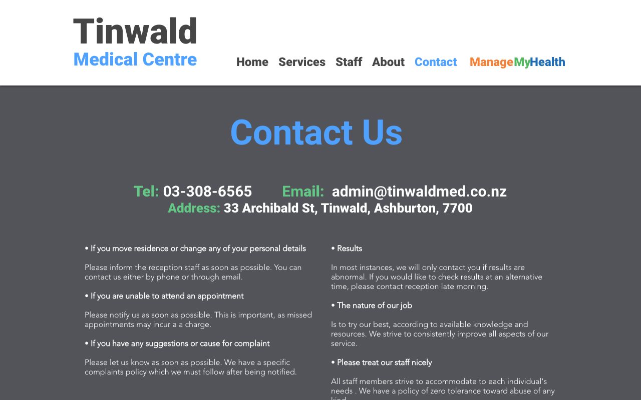 Preview of Tinwald Medical Centre's website