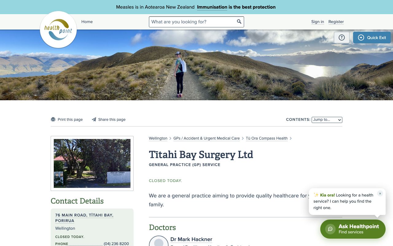 Preview of Titahi Bay Surgery's website