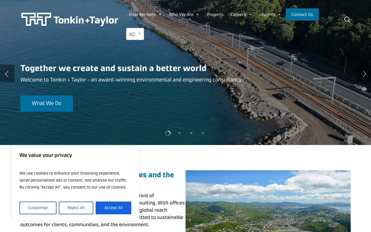 Preview of Tonkin + Taylor's website