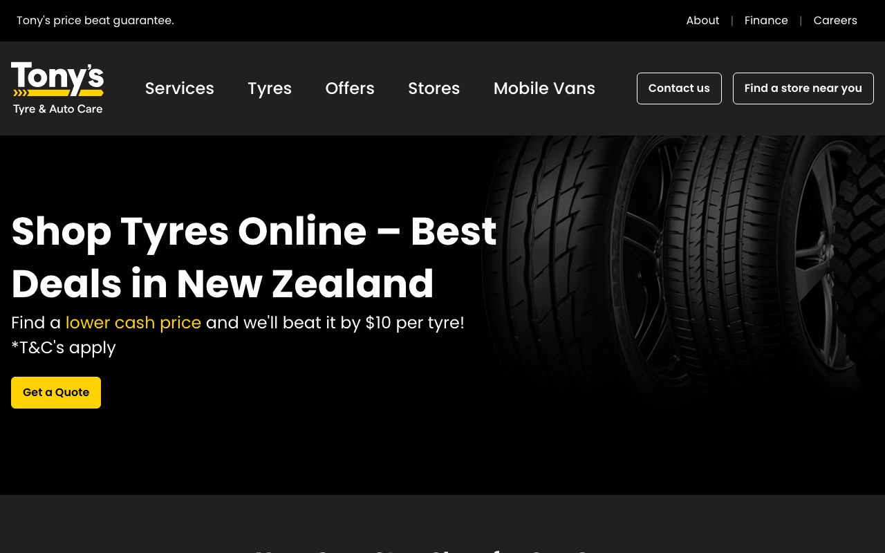 Preview of Tony's Tyre Service's website