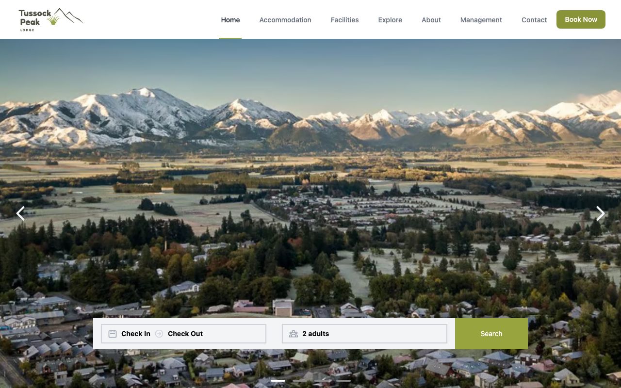 Preview of Tussock Peak Motor Lodge's website