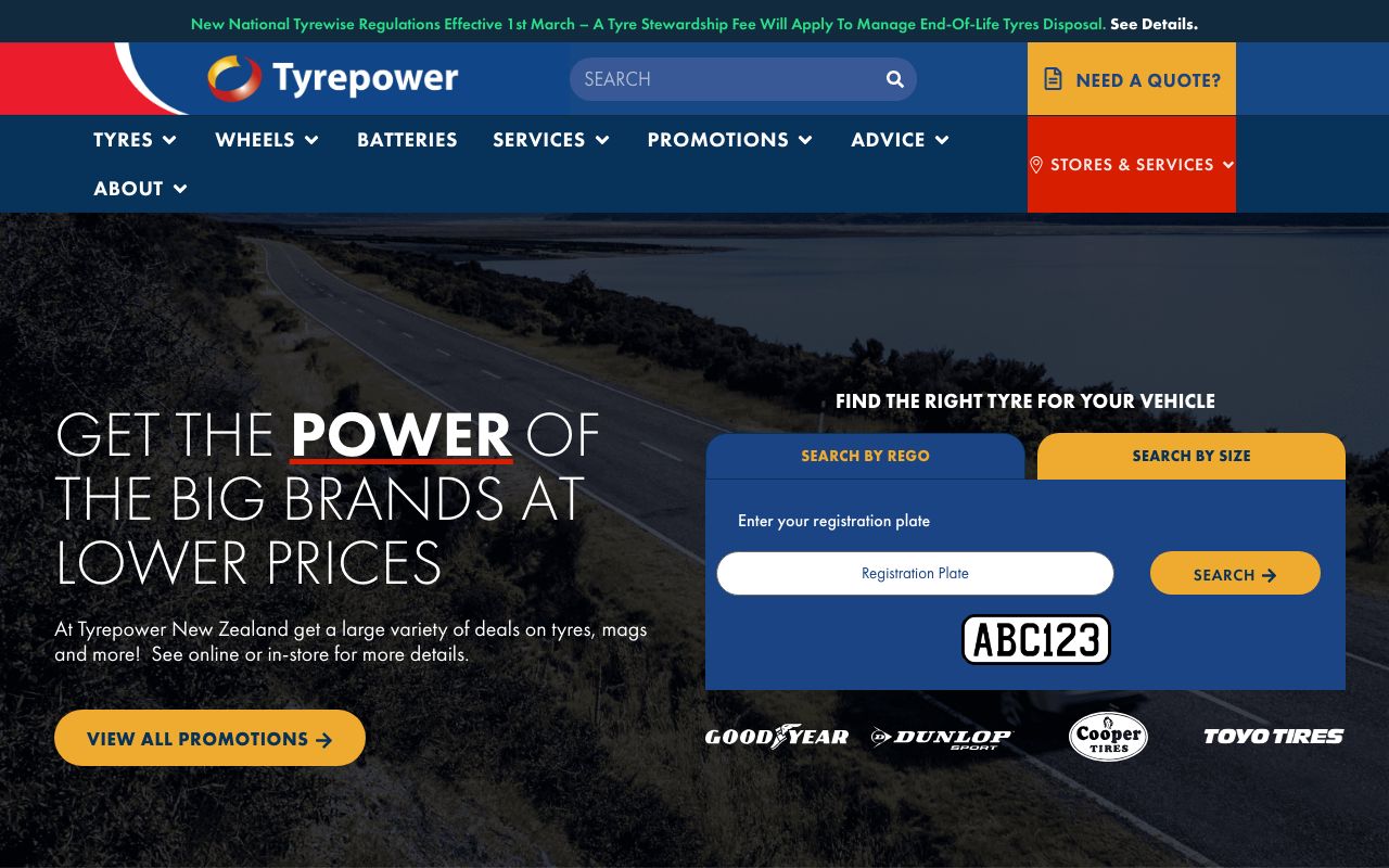 Preview of Tyre Power's website